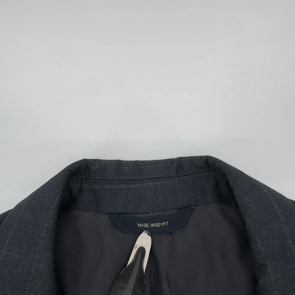 Banana Republic Mens 38S Tailored Fit Blazer Dark Gray Windowpane Plaid Jacket